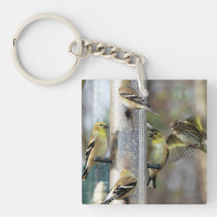Goldfinches at the Feeder Keychain