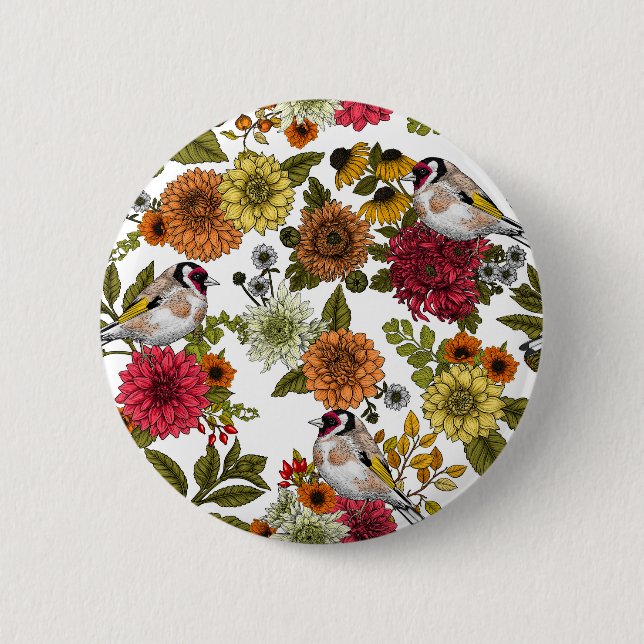Goldfinches in the garden   2 inch round button (Front)
