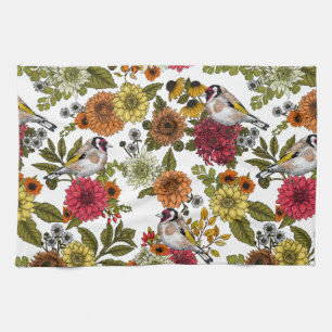 Goldfinches in the garden kitchen towel