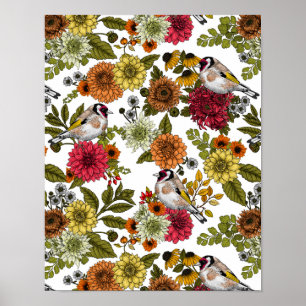 Goldfinches in the garden poster