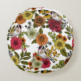 Goldfinches in the garden   round pillow
