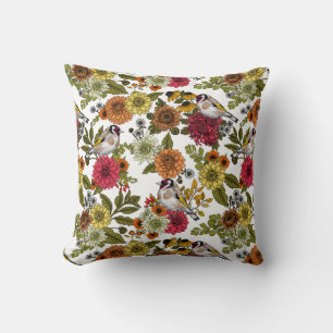 Goldfinches in the garden throw pillow