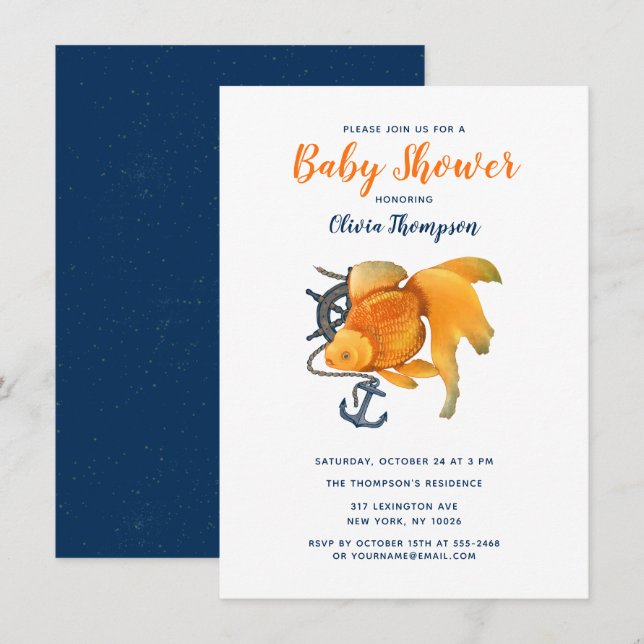 Goldfish Anchor Ship Wheel Nautical Invitation (Front/Back)