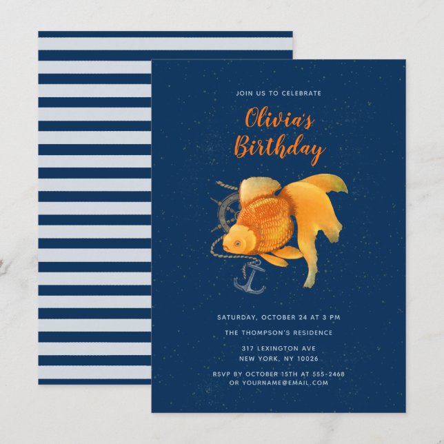 Goldfish Anchor Ship Wheel Nautical Invitation (Front/Back)