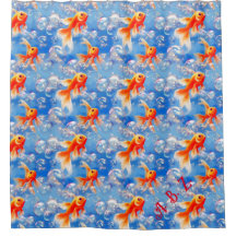 Goldfish and bubbles, a colorful repeat pattern