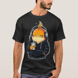 Goldfish Coffee Lover – Sleepy Hoodie Cartoon T-Shirt