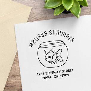 Goldfish in a Fish Bowl Arch Address Rubber Stamp