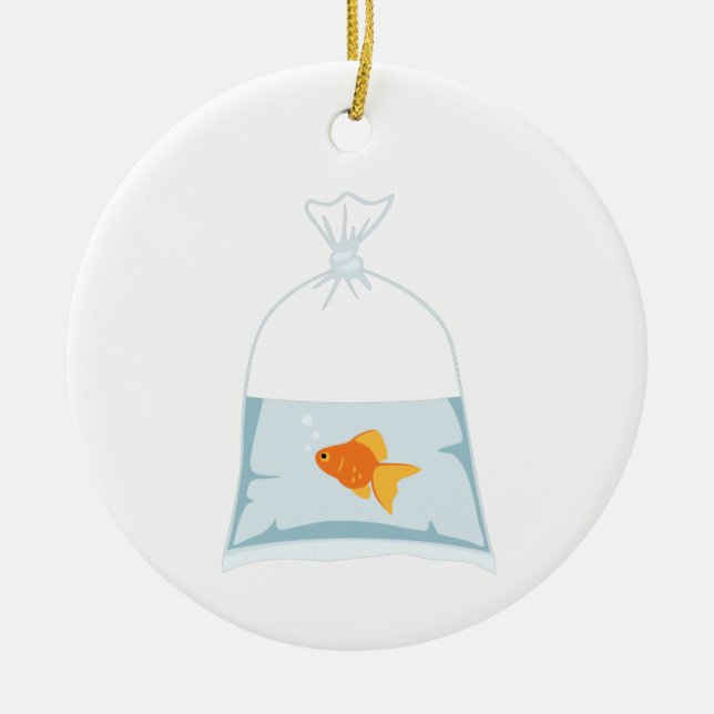 Goldfish In Bag Ceramic Ornament (Front)