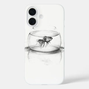 Goldfish in bowl and water Minimalist drawing art iPhone 16 Case