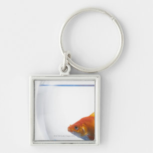 Goldfish in bowl on white background keychain