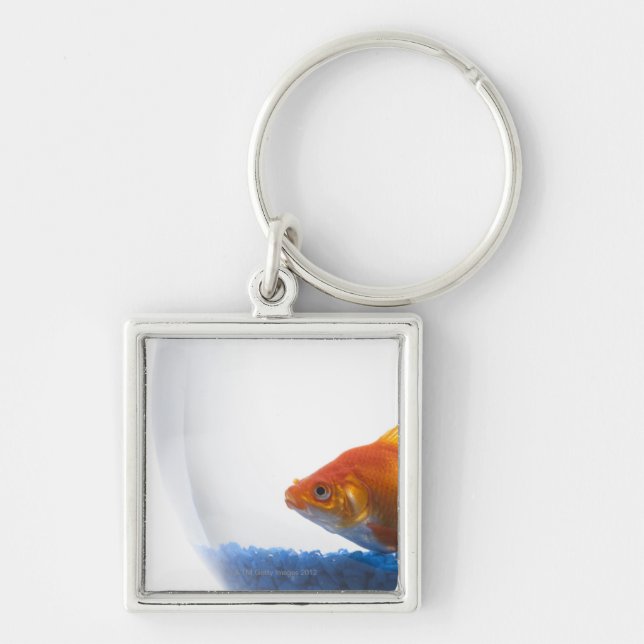 Goldfish in bowl on white background keychain (Front)