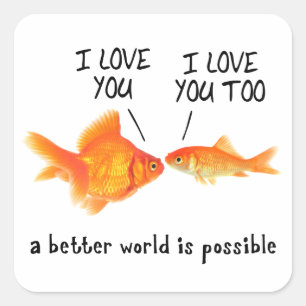 Goldfish in love I heart You Square Sticker
