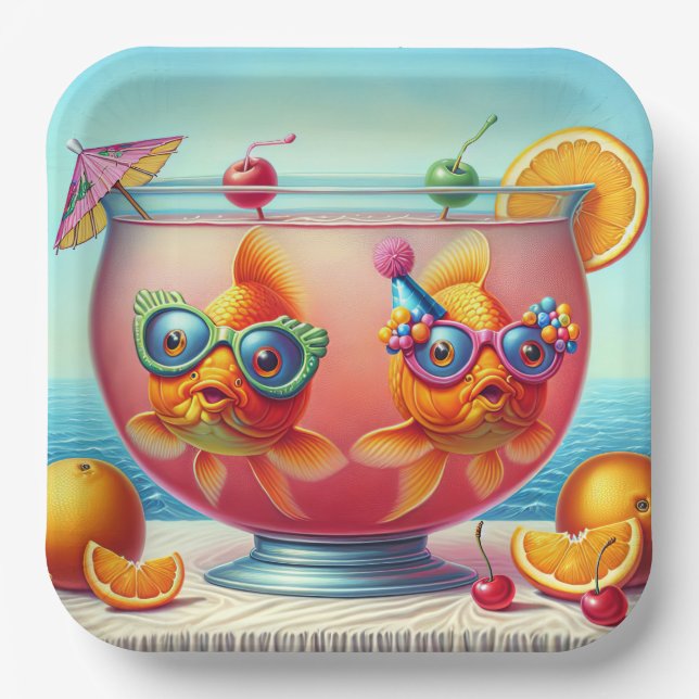 Goldfish In Party Punch Bowl Paper Plate (Front)
