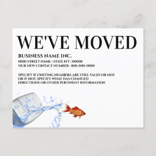 Goldfish jumping from glass moved business home announcement postcard