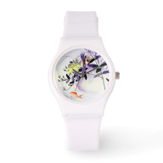 Goldfish Kingfisher Bird Japanese print Watch (Front)