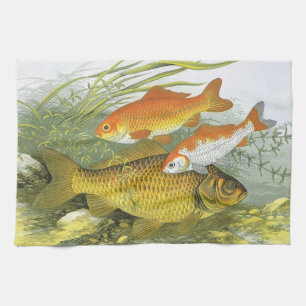 Goldfish Koi Fish, Vintage Marine Aquatic Sea Life Kitchen Towel