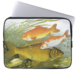 Goldfish Koi Fish, Vintage Marine Aquatic Sea Life Laptop Sleeve