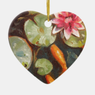 Goldfish Koi Pond Water Lilies Ceramic Ornament