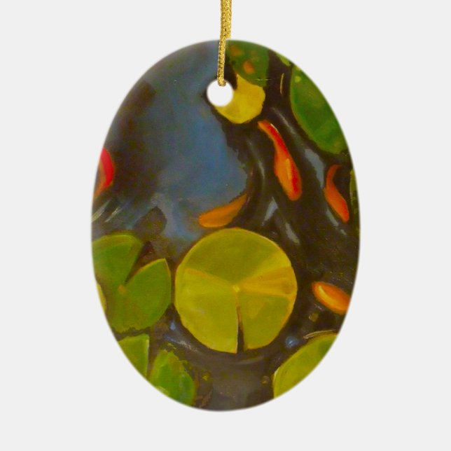 Goldfish Koi Pond Water Lilies Ceramic Ornament (Front)