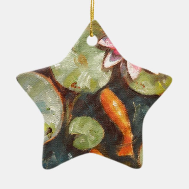 Goldfish Koi Pond Water Lilies Ceramic Ornament (Front)