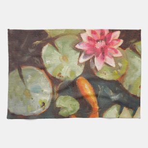Goldfish Koi Pond Water Lilies Kitchen Towel