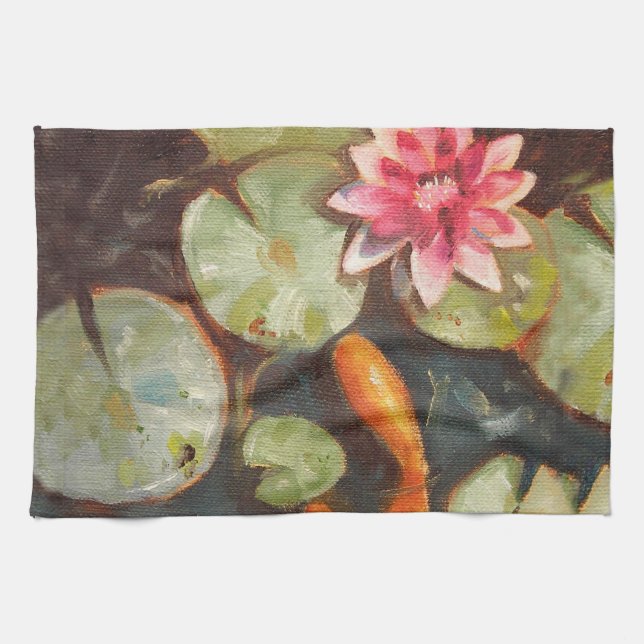 Goldfish Koi Pond Water Lilies Kitchen Towel (Horizontal)