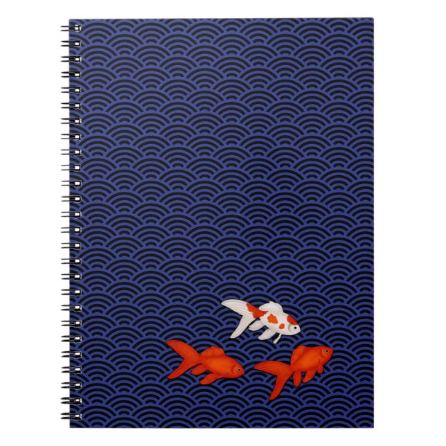 Goldfish on Seigaiha Pattern Customizable Japanese Notebook (Front)