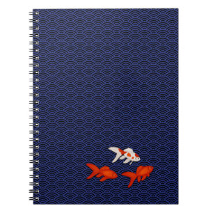Goldfish on Seigaiha Pattern Customizable Japanese Notebook