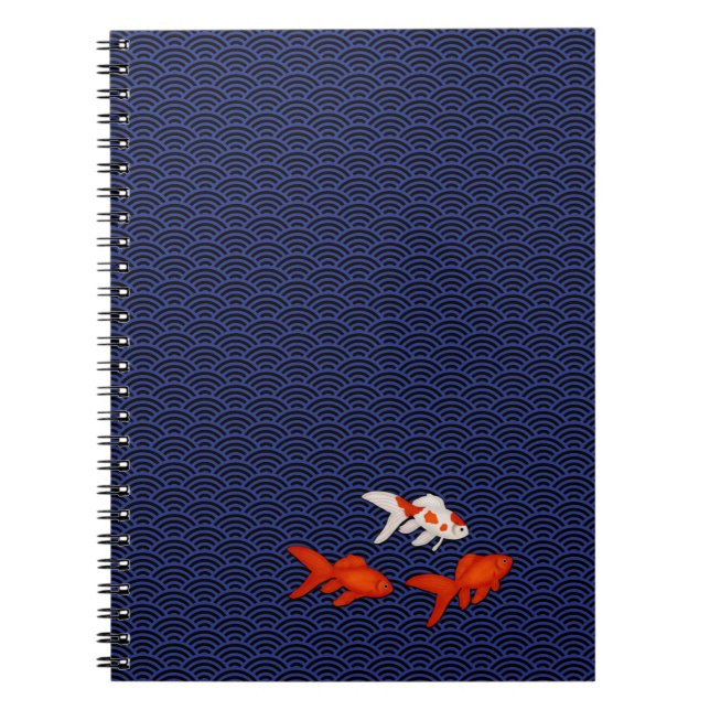 Goldfish on Seigaiha Pattern Customizable Japanese Notebook (Front)