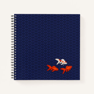 Goldfish on Seigaiha Pattern Customizable Japanese Notebook