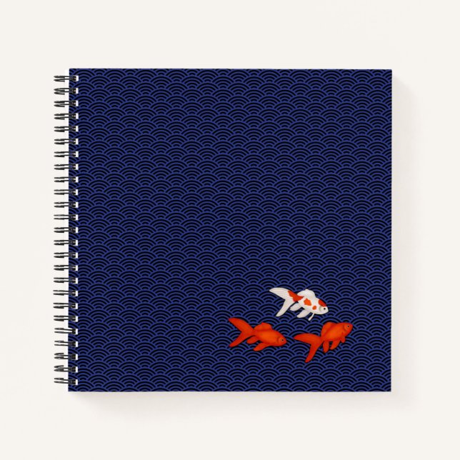 Goldfish on Seigaiha Pattern Customizable Japanese Notebook (Front)