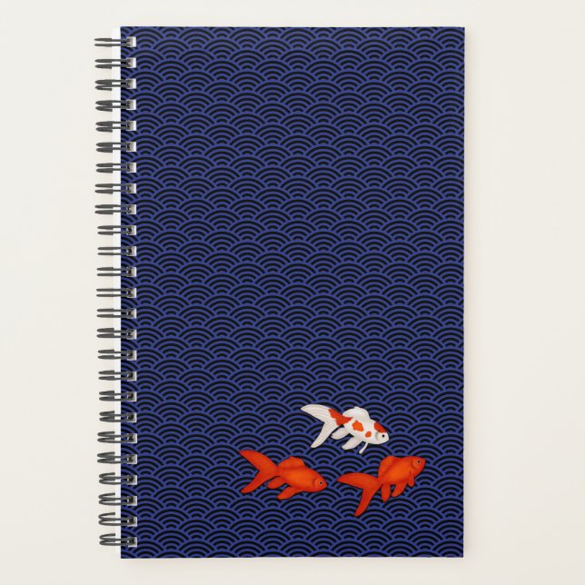 Goldfish on Seigaiha Pattern Customizable Japanese Planner (Front)