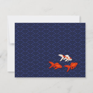 Goldfish on Seigaiha Pattern Japanese Personalized Card