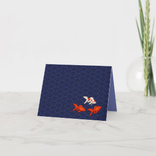 Goldfish on Seigaiha Pattern Japanese Personalized Card