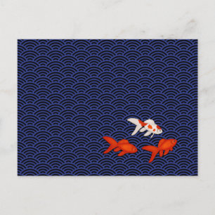 Goldfish on Seigaiha Pattern Japanese Personalized Postcard