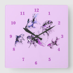 Goldfish - Purple Square Wall Clock