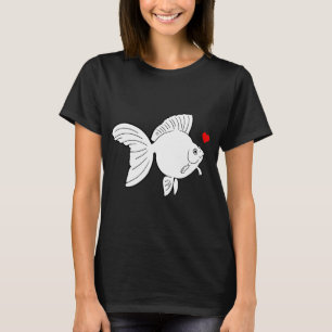 Goldfish Ryukin - White Silhouette with small Hear T-Shirt