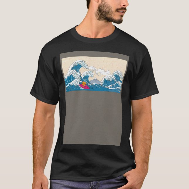 GoldFish Surfing Great Wave Off Kanagawa Surfer T-Shirt (Front)