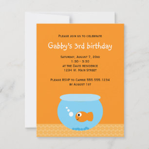 Goldfish Theme Orange Blue Kids Birthday Invitation