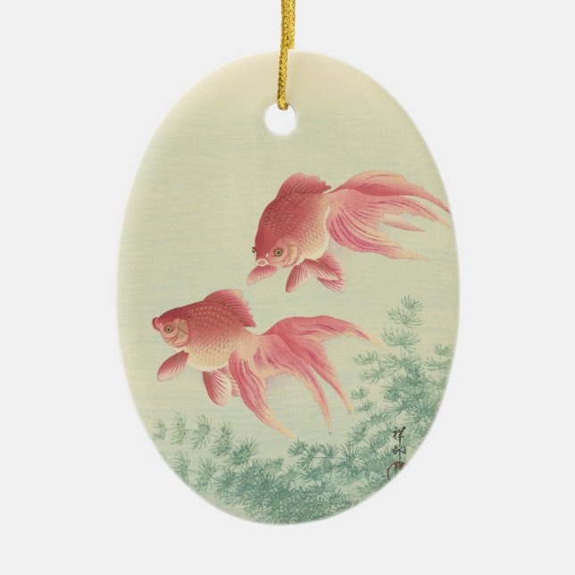 Goldfish Vintage Japanese Woodblock Print Ceramic Ornament (Front)
