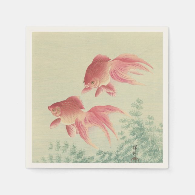 Goldfish Vintage Japanese Woodblock Print Napkin (Front)