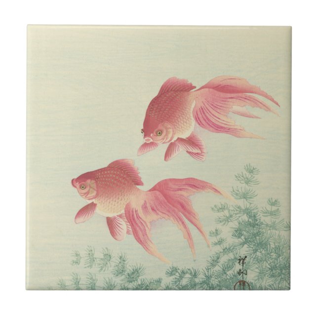 Goldfish Vintage Japanese Woodblock Print Tile (Front)