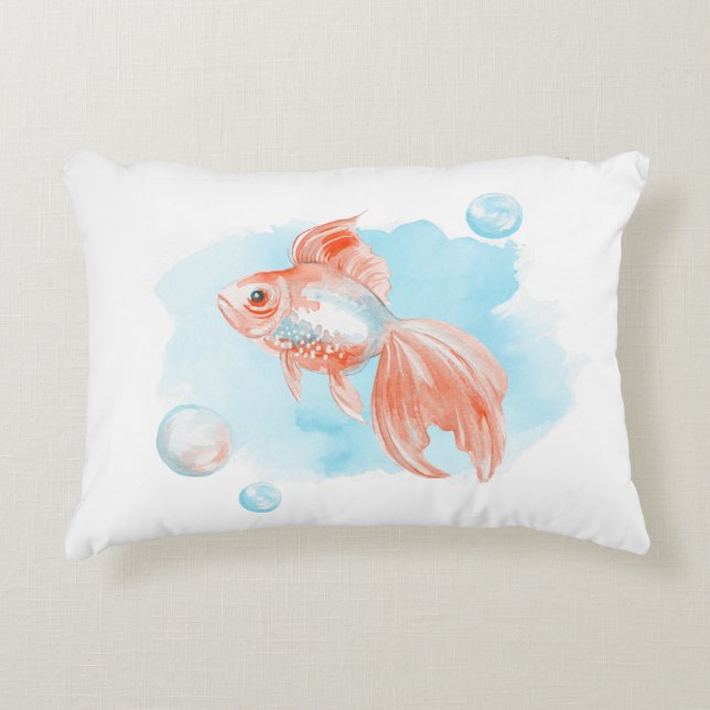 Goldfish. Watercolor Accent Pillow (Front)