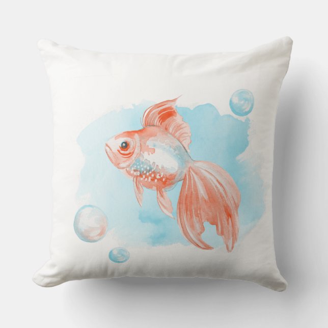 Goldfish. Watercolor Throw Pillow (Front)