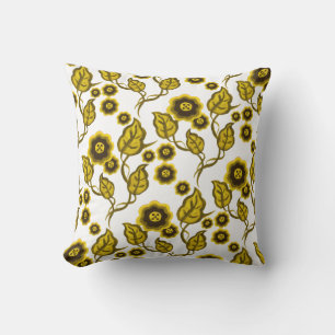 Goldflowers, gold leaves, Folk art floral Throw Pillow
