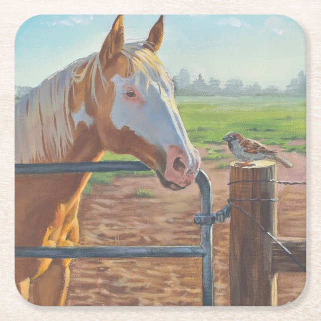 Goldie and the Sparrow Horse Paper Coaster (Front)