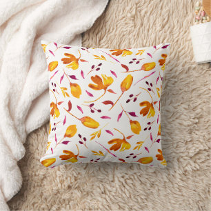 Goldie-Gold and Magenta Poppy Floral on Burgundy Throw Pillow