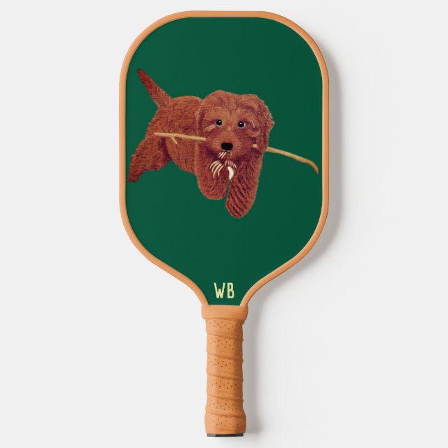 Goldie Golden Dog Green Pickleball Paddle (Front)