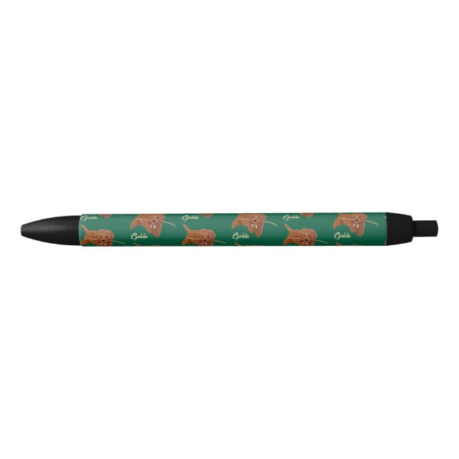 Goldie Golden Doodle Green Black Ink Pen (Front)