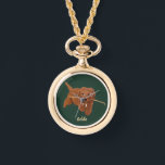 Goldie Golden Doodle Necklace<br><div class="desc">A necklace watch with cute Golden Doodle images. The text may be personalized. Original artwork by WB.</div>